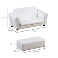 HOMCOM Kindersessel mit Fußhocker, Kindercouch mit Hocker, Kindersofa, Sofa Sessel, Weiß(m-3)