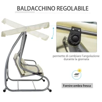 Outsunny Dondolo Letto da Giardino 3 Posti con Tetto Regolabile e 2 Portabicchieri, 200x120x164 cm, Crema(m-5)