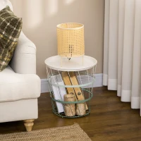 HOMCOM Mesita Auxiliar con Tapa Cesta de Alambre Apilable de Acero para Dormitorio Baño Salón Ø39,5x40,8 cm Verde(m-7)