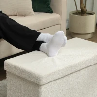 HOMCOM Aufbewahrungshocker, Polsterbank mit Stauraum und Deckel für Wohnzimmer, Schlafzimmer, Flur, Cremeweiß(m-7)