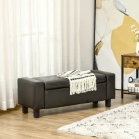 HOMCOM Ottoman Storage Chest Faux Leather Stool Bench Seat Bedding Blanket Box Home Furniture - Dark Brown(m-10)