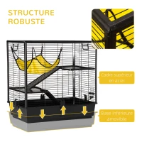 PawHut Cage petits rongeurs cochon d'inde, lapin, furets 3 niveaux avec abreuvoir, hamac, 2 rampes dim. 80L x 48l x 78H cm - noir(m-6)
