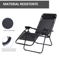 Outsunny Tumbona Plegable de Jardín Silla Gravedad Cero Sillón de Playa Relajante Texteline Marco Acero Carga 120kg 90x65x110 cm Negro(m-6)