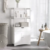 kleankin Meuble de Rangement Salle de Bain - 2 Portes, tiroir, 3 étagères - dim. 60L x 33l x 122H cm - MDF Blanc(m-2)
