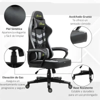 Vinsetto Silla Gamer Altura Regulable con Reposacabezas y Cojín Lumbar Carga 120 kg 61x70x121-129 cm Negro y Gris(m-7)