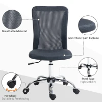 Vinsetto Computer Desk Chair, Mesh Office Chair with Adjustable Height and Swivel Wheels, Armless Study Chair, Dark Grey(m-5)