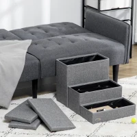 PawHut 3 Steps Pet Stairs, with Storage Boxes, for Bed, Couches - Grey(m-7)