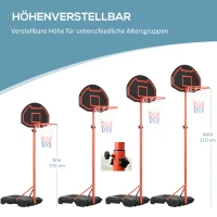 HOMCOM Höhenverstellbarer Basketballkorb, stabiler Standfuß, wetterfest, tragbar mit Rädern, Rot/Schwarz(m-4)