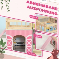 AIYAPLAY Puppenhaus, 3 Etagen, 13 Möbelstücke, Garage, Rutschen & Balkon, 114 x 32 x 92 cm, Rosa(m-4)