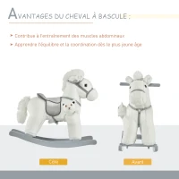 HOMCOM Cheval à bascule bébé de 18 à 36 mois en bois avec effet sonore ours en peluche gratuit 65 x 26 x 55 cm blanc(m-5)