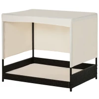 PawHut Rattan Hundehaus mit Kissen Hundebett mit Dach Hundeliege Hundehütte Haustierbett Hundesofa Kissen Stahlrahmen Kaffee+Beige 91 x 71 x 81 cm(m-10)