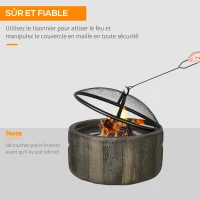 Outsunny Brasero cheminée rond à bois en métal avec tisonnier pare-étincelle grille et poignée diamètre 45,5 cm noir(m-5)