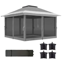 Outsunny 3.6 x 3.6m Pop-Up Gazebo, with Accessories - Grey(m-11)