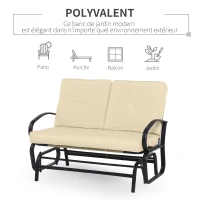 Outsunny Banc à Bascule de Jardin 2 Places Style Colonial Acier époxy Noir Coussins Beige(m-4)