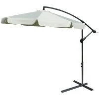 Outsunny 2.7m Garden Banana Parasol Cantilever Umbrella with Crank Handle and Cross Base for Outdoor, Hanging Sun Shade, Cream White(m-11)