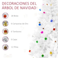 HOMCOM Árbol de Navidad Artificial 180 cm con 930 Ramas de Plástico 48 Decoraciones Incluidas Ø105x180 Blanco(m-7)