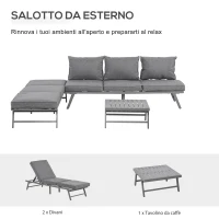 Outsunny Set con 2 Divani da Esterno con Schienale Reclinabile e 1 Tavolino da Giardino, Metallo e Poliestere, Grigio(m-5)
