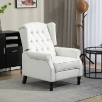 HOMCOM Recliner Armchair, Vintage Reclining Chair with Nail Head Trim, Wingback Chair with Button Tufted Back and Footrest, for Living Room, Cream White(m-2)