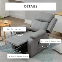 HOMCOM Fauteuil releveur électrique pour personne âgées revêtement synthétique repose-pied télécommande et 2 pochettes gris(m-4)