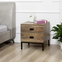 HOMCOM Retro Bedside Table, End Side Table with 2 Drawers, Metal Frame for Bedroom, Living Room, Coffee(m-2)