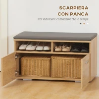 HOMCOM Set da Ingresso in Truciolato con Appendiabiti a 3 Ganci, Specchio da Ingresso e Panca Scarpiera per 8 Paia(m-6)