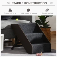 PawHut Haustiertreppe Katzentreppe Hundetreppe mit 3 Stufen für Katzen und Hunde klappbar Holz+MDF 40,8 x 56,5 x (42,5-51,5) cm(m-8)