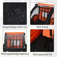 HOMCOM Kinderanhänger Kinderfahrrad geeignet für 2 Kinder, Stahlrahmen, Sitzträger mit Sicherheitsgurt, für Kinder ab 18 Monaten, Oxford-Gewebe, Stahl, 130x76x88 cm, Orange+Schwarz(m-7)