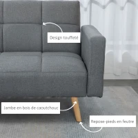 HOMCOM Canapé convertible 2 places design scandinave inclinaison dossier réglable 2 niveaux 205 x 88 x 80 cm gris(m-6)