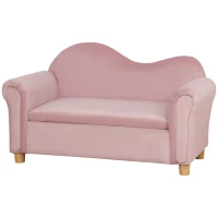HOMCOM Kindersofa, Zweisitzer für Kinder 3-5 Jahre, Stauraum, Naturholzrahmen, 84 x 41,5 x 48,5cm, rosa(m-1)