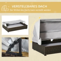 PawHut Rattan Hundehütte mit Dach Hundeliege Hundehaus Haustierbett Hundebett Hundekorb Hundesofa Hunde Outdoor Kissen Kaffee+Grau 90 x 60 x 65 cm(m-5)