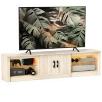 HOMCOM Mueble de TV Moderno Mueble de TV para Salón con Luces LED RGB y Estantes de Vidrio Abiertos 180x35x45 cm Roble(m-11)