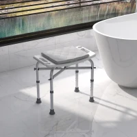 HOMCOM Aluminium Shower Stool for Elderly, Height Adjustable Shower Seat with Removable Padded Cushion, Shower Head Holder, Non-Slip Bath Stool for Seniors, Disabled, Pregnant, White(m-10)