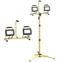 HOMCOM Foco LED Doble con Trípode Plegable 8500 Lúmenes IP65 6500K y Cabezas Ajustables para Interior y Exterior Amarillo(m-1)