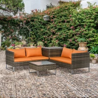 Outsunny Four-Piece Rattan Sofa Set, with Storage Table - Orange/Brown(m-10)