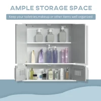 kleankin Bathroom Mirror Cabinet, Wall Mounted Storage Cupboard with Double Doors and Adjustable Shelf, Bathroom Organizer, Grey(m-4)