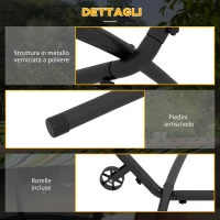 Outsunny Supporto per Amaca da 330 cm max con 6 Fori e Rotelle, in Metallo, 290x120x115 cm, Nero(m-6)