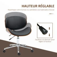 Vinsetto Chaise de bureau design vintage hauteur réglable pivotant 360° bois peuplier revêtement synthétique 53 x 53 x 77-87 cm(m-4)