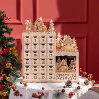 HOMCOM Calendario Avvento di Natale Rettangolare con Motivi a Tema e 12 Luci a LED, 22x9x30 cm, in Compensato, Arancione(m-2)