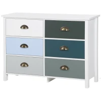 HOMCOM Chest of Drawers，6 Drawer Cabinet w/ Metal Handles Shabby Chic Sideboard for Living Room Bedroom, Multi-Coloured(m-11)