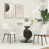 HOMCOM Set 2 Sedie da Pranzo Nordiche Imbottite con Braccioli Ricurvi in Tessuto Effetto Velluto, 54x57x80 cm, Crema(m-2)