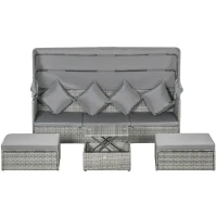Outsunny Garten-Sofagarnitur, 4-tlg., mit Sonnendach, Kissen, Polyrattan/Metallrahmen, Grau(m-1)