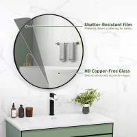 HOMCOM Round Bathroom Mirror, 70 x 70cm Steel Framed Wall Mirror, Decorative Mirror for Bedroom, Living Room, Entryway, Black(m-5)