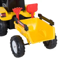 HOMCOM Tractor Pedal con Remolque para Niños 3 Años Juguete de Montar Coche de Pedales Carga 35 kg 133x42x51 cm Amarillo(m-8)
