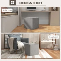 HOMCOM Poggiapiedi Quadrato 2 in 1 con Rivestimento Rimovibile in Tessuto Effetto Lino, 41x41x41 cm, Grigio Chiaro(m-4)