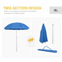 Outsunny 2m Arced Beach Umbrella, Portable Parasol with Tilt and Adjustable Height, Carry Bag, Outdoor Sunshade Shelter with 8 Fibreglass Ribs, Blue(m-6)