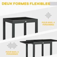 Outsunny Table Extensible de Jardin Grande Taille dim. dépliées 160 x 80 x 75 cm Aluminium Gris foncé Plateau Verre trempé Noir(m-4)