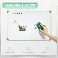HOMCOM Lavagna Magnetica da Parete con Gomma, Pennarelli e Magneti, in Alluminio, 60x1.8x45 cm, Bianco(m-4)