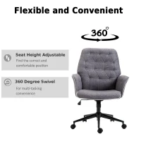 HOMCOM Office Desk Chair, Linen-Feel Fabric Vanity Chair with Height Adjustable, Armrest, Swivel Chair for Home, Grey(m-6)