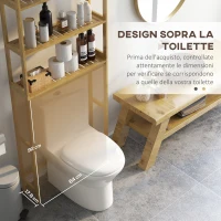 kleankin Mobile Sopra WC Salvaspazio a 3 Ripiani Aperti a Doghe, in Bambù, 68x20x165 cm, color Bambù(m-5)