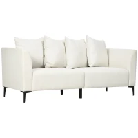 HOMCOM Canapé 3 places style contemporain avec 4 coussins piètement acier noir revêtement tissu aspect lin crème(m-1)